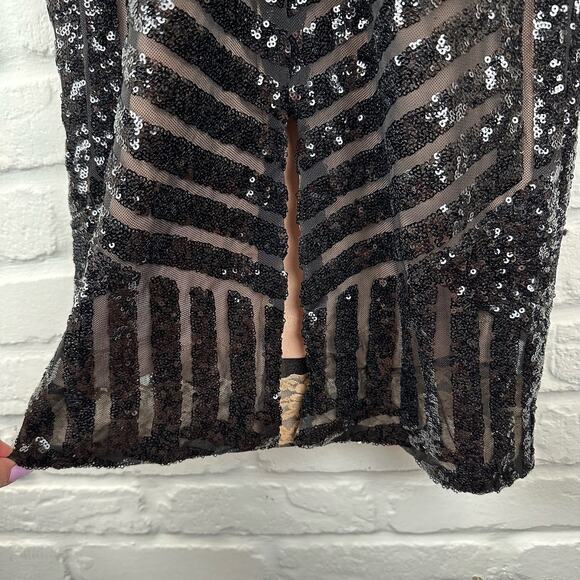 Dress the Population Emery Sequin Dress Long Sleeve Stretch Midi Sheath Black XS - Picture 7 of 11